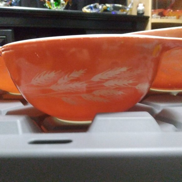 Vintage Pyrex Autumn Harvest Wheat Cinderella Nesting Mixing Bowl Set Of 4 - Picture 3 of 8